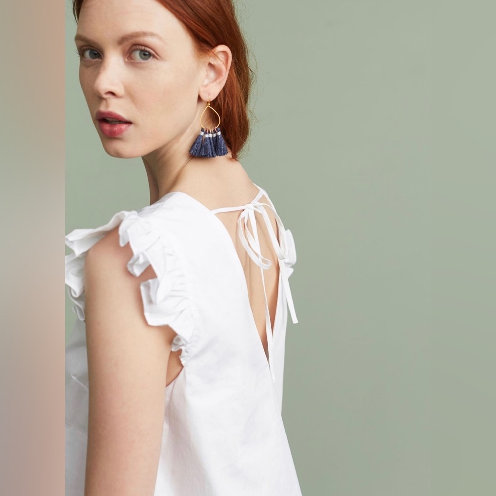 Maeve Sadie drop waist dress ruffle sleeves tie back cotton lined